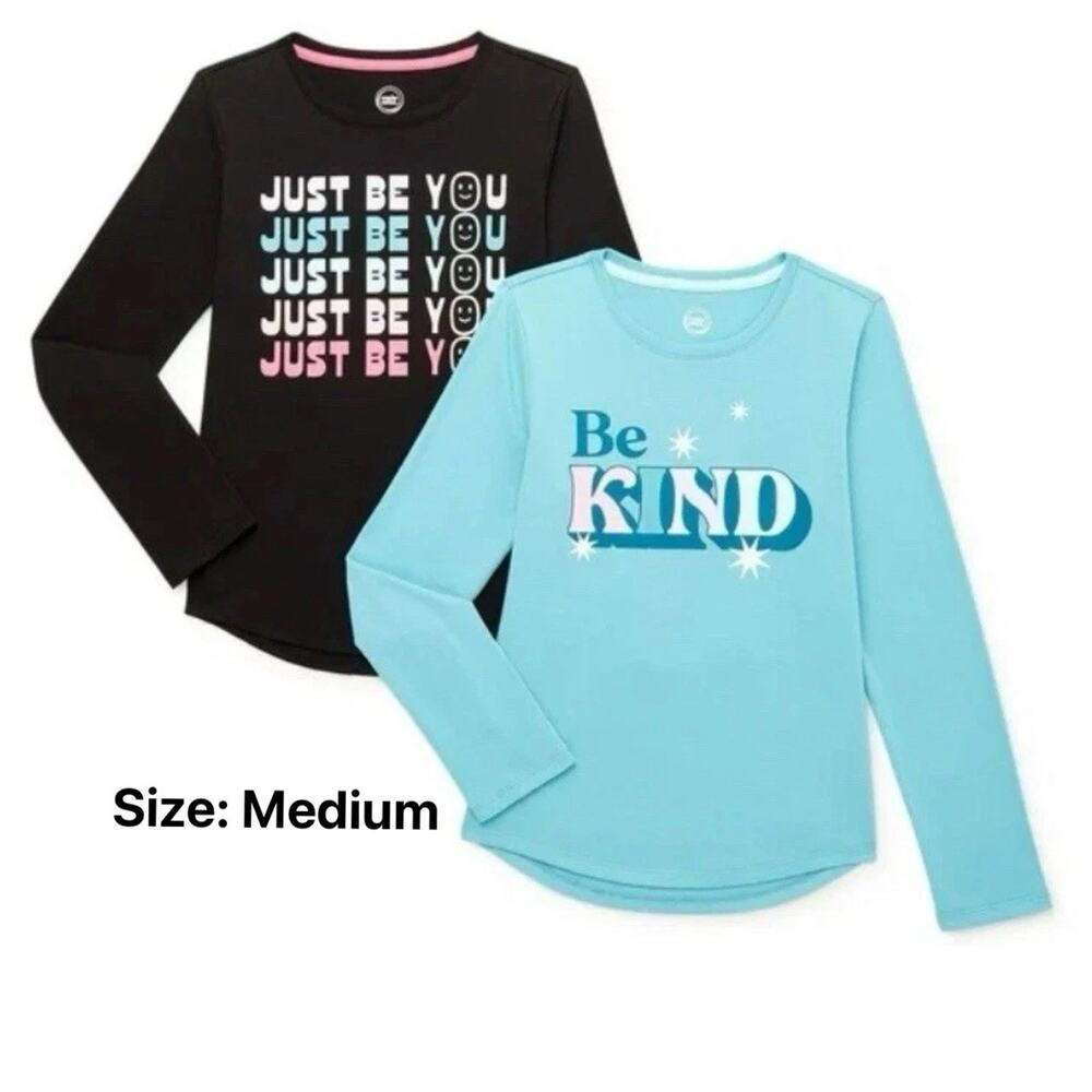2 Wonder Nation‎ Girls Long Sleeve Winter Graphics Top T-Shirts Black & Blue , M